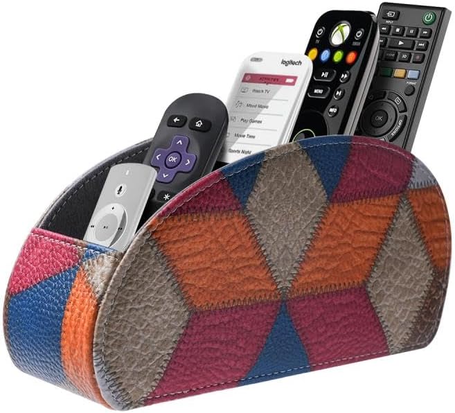 Remote Control Holder with 5 Compartments, PU Leather Remote Holder Compatible with Fire TV Remotes, Media Player Remotes, Heater Controllers, and Air Conditioner Remote Controls(Lattice Pattern) by WAYIFON