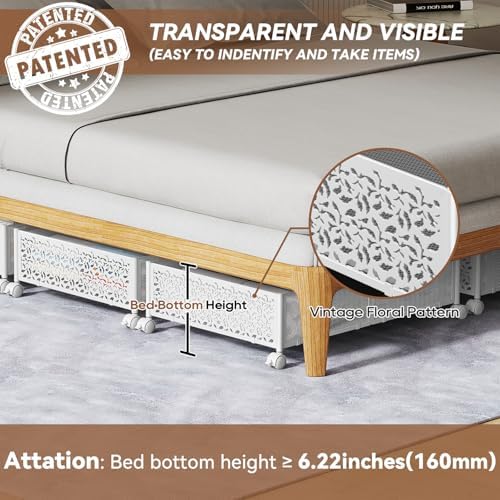 PHINOX Under Bed Storage Container with Wheels,Patterned,Metal,2 Pack,White - Image 5