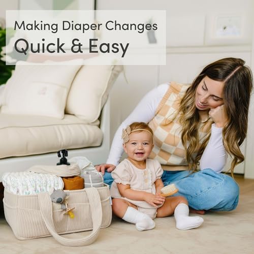 PUTSKA Baby Diaper Caddy Organizer, Nursery Basket (Cream, Corduroy) - Image 3
