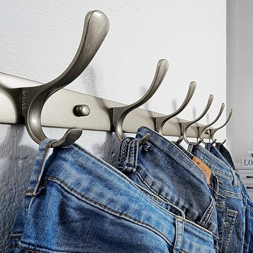 SKOLOO Coat Rack Wall Mounted - 6 Hooks, Heavy Duty, Stainless Steel, Metal Wall Hangers, Sturdy Coat Hooks for Hanging Coats, Jacket, Clothes, Hat, Matte Grey - Image 2