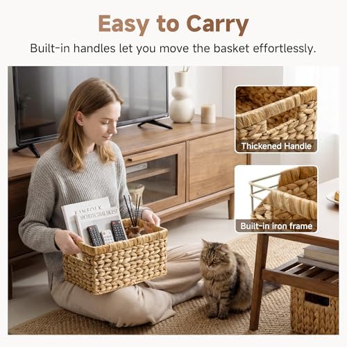 StorageWorks Wicker Basket, Baskets for Organizing, Storage Basket with Built-in Handles, Water Hyacinth Shelves (Medium 4-Pack, Natural Hyacinth) - Image 4
