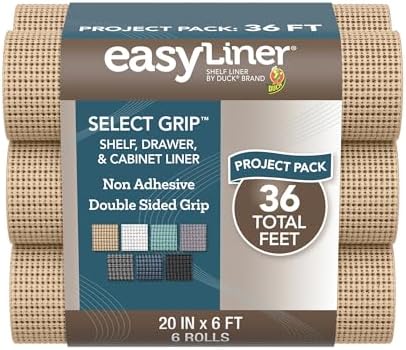 EasyLiner Select Grip Shelf Liner - Easy to Install & Cut to Fit - Non Slip, Non Adhesive, Drawer Shelf & Cabinet Liner for Kitchen, Bathroom, Pantry Cupboards -, 12 in x 10 ft (6 Rolls), 60 ft, Beige by DuckBrand