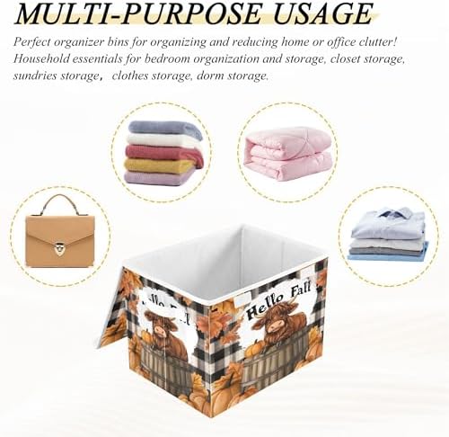 Highland Cows Storage Bins with Lids and Carrying Handle,Foldable Storage Boxes Organizer Containers Baskets Cube with Cover for Home Bedroom Closet Office - Image 7