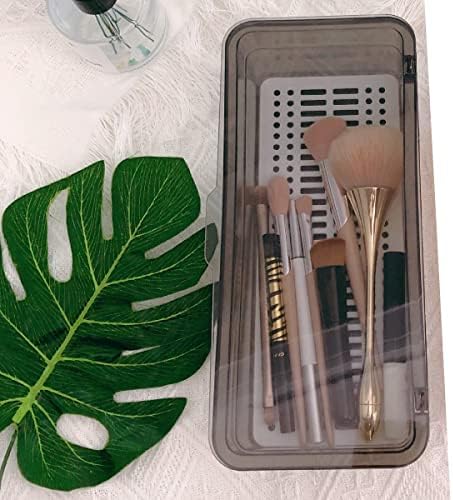 Flatware Tray Kitchen Drawer Organizer With Lid And Drainer - Plastic Kitchen Cutlery Tray and Utensil Storage Container with Cover - Dinnerware Holder for Spoons Forks Knives 10.0x4.3x2.8 - Image 4