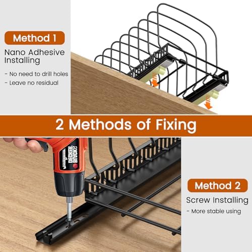 Housolution 1 Pack Baking Tray and Cookie Sheet Organizer, Cutting Board Organizer with 2 Using Methods, Bakeware Muffin Tin Storage Rack with 10 Adjustable Dividers for Cabinet, Black - Image 4