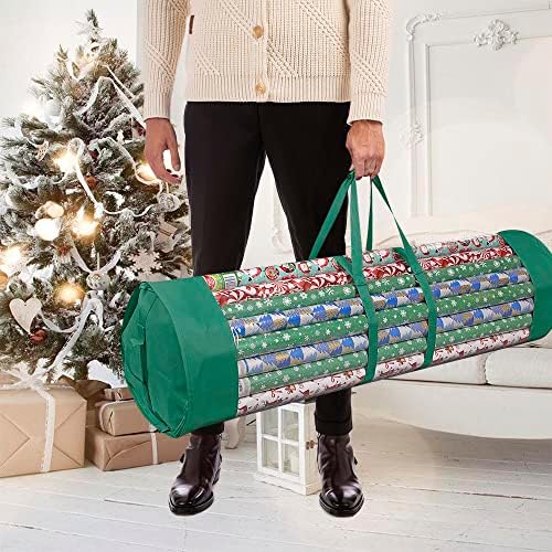ProPik Wrapping Paper Organizer Storage Bag for All Your Gift Wrap & Ribbons, Fits Long 40 Inch Rolls, Hold Up To 24 Rolls, Heavy Duty Clear PVC Bag with Handles (Green & Clear) - Image 2