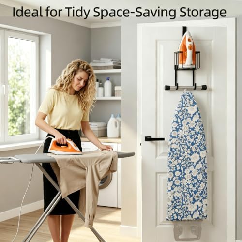 TJ.MOREE Ironing Board Door Hanger with Basket, Laundry Storage, Black - Image 5