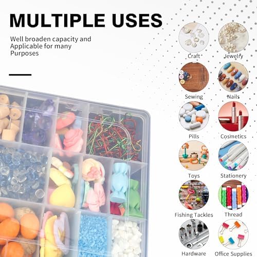 OALCQ 36 Grids 2 Pcs Bead Organizer and Storage Tackle Box for Rock Collection, Washi Tape, Small Items - Plastic Container - Image 5