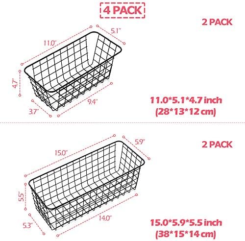4 Pack Wire Storage Baskets Household Metal Wall-Mounted Containers Organizer Bins for Kitchen Bathroom Freezer Pantry Closet Laundry Room Cabinets Garage Shelf, 2 Large 2 Medium - Image 2