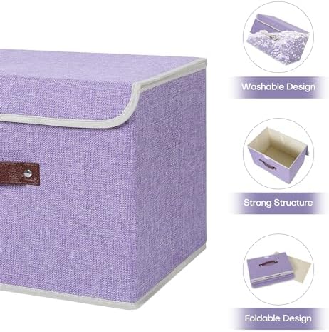 ANMINY Fabric Storage Box Bins with Lids, Purple, 13"x9"x7.9", 4 Pack - Image 3