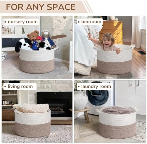 INDRESSME Large Woven Rope Blanket Basket Living Room Brown, 65L - Image 4