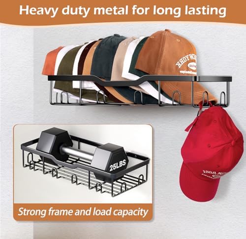 KEETDY Metal Hat Racks for Baseball Caps Wall Hat Organizer Fit 48 Caps Holder, 4 Packs Sturdy Wall Mounted Hat Storage Organizer, Black, Patent: US D1,041,201 S - Image 2