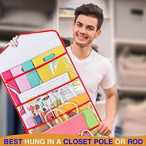 ProPik Storage for Gift Bags, Tissue Paper, and Wrapping Paper - Hanging Gift Bag Storage Organizer - 38 x 16 Inch PVC (Red) - Image 6