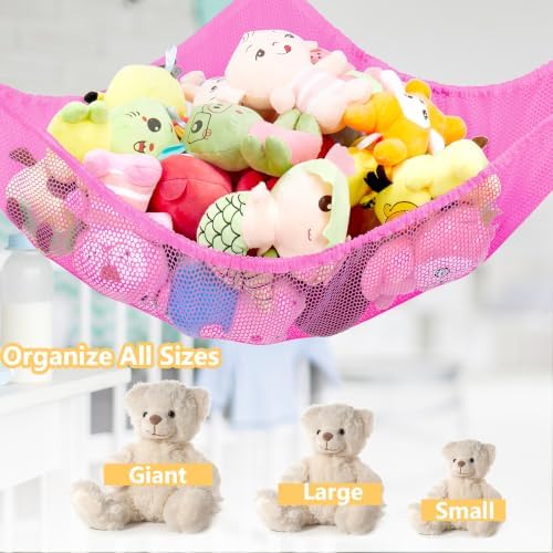 Stuffed Animal Hammock, Stuffed Animal Toy Net Hammock Wall Sling Corner Extra Large Mesh Plush Net Organizer (Pink 2 Pack, 70 inch) - Image 3