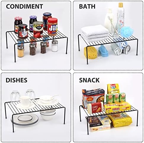 Large Cabinet Storage Shelf Rack (16.1 x 10.2 Inch), Kitchen Counter Organizer, Fridge and Bathroom Cupboard Storage Rack (Black, 2) - Image 2
