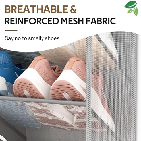 MISSLO 30 Pairs Over the Door Shoe Organizer Breathable Mesh Hanging Shoe Rack for Closet Storage with Wide Deep Pockets 10 Tier Shoes Holder Fit All the Family's Sneakers, Boots, Heels (Grey, 71") - Image 5