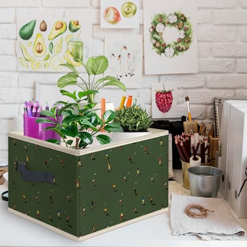 Vintage Green Golf Foldable Storage Bins Box with Handles, Minimalist Abstract Golf Sports Collapsible Toys Books Clothes Organizer Basket for Kids Boys Bedroom Bathroom Gym - Image 2