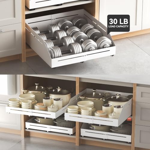 Pull Out Cabinet Organizer 15.8"-23"D&10"-16"W Raised Walls White - Image 6