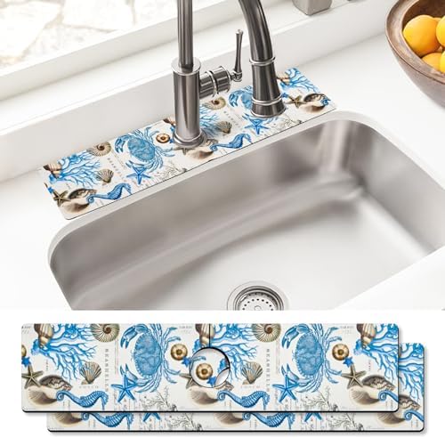 Sink Faucet Absorbing Mat, 2 Pack Drying Mat Around Faucet Sink Splash Guard Behind Faucet Sinkmat For Kitchen Bathroom Island Rv 24 * 5.5 Inch (60 * 14 cm) by BathtubMat