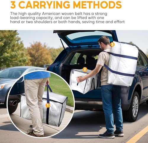 HealSmart 10 Pack Large Moving Bags with Zippers & Handles, Moving Supplies with lids, Heavy Duty Totes for Space Saving, Fold Flat, Moving and Storing, Clear - Image 4