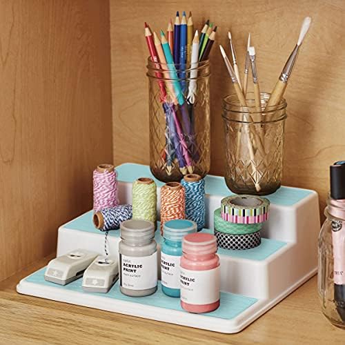 Copco Non-Skid 3-Tier Spice Pantry Kitchen Cabinet Organizer, 10-Inch, White/Aqua - Image 5