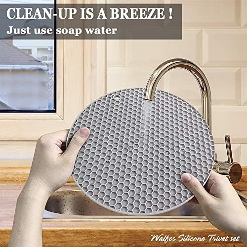 Silicone Trivet Mats - Walfos Heat Resistant Pot Holders Set, 4pcs 2 Sizes 7 Inch & 9 Inch, Multipurpose Non-Slip Hot Pads for Hot Pot, Hot Dishers, Jar Opener, Food Grade & BPA Free (Nordic Grey) - Image 7