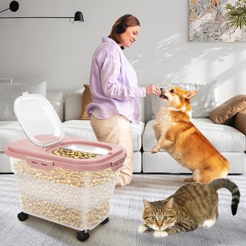 Airtight Pet Food Container, Collapsible Dog Food Storage Container 17-20 lb with Castors, Plastic Dog Food Bin with Pet Food Scoop & Measuring Cup for Dry Food Storage(red) - Image 7