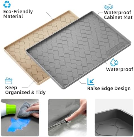 Winisok Waterproof Under Sink Mat 25" x 22", Silicone Mat, Light Gray - Image 2