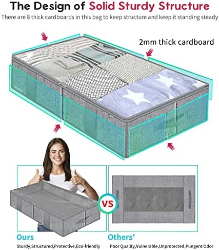 Onlyeasy Breathable Under Bed Storage Bags with 4 Reinforced Handles and Sturdy Side Wall, 2 Pack Eco-friendly Underbed Clothing Blankets Organizer with 2 Strong Zippers, Herringbone Grey, MXRUBBSS2P - Image 4