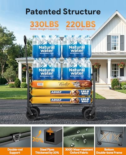 Collapsible Wagon Cart with Wheels, 330LBS for Grocery Shopping Camping - Image 4