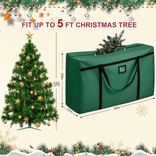 Christmas Tree Storage Bag, Fits 4/5 Ft Artificial Trees, Green - Image 2