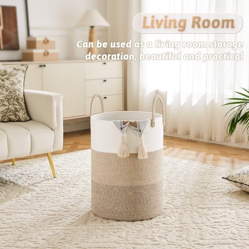Artfeel Laundry Basket,Woven Cotton Rope Laundry Hamper,60L for Decorative Storage of Dirty Clothes,Toys and Blankets in Bathroom,Bedroom and Living Room - Image 5