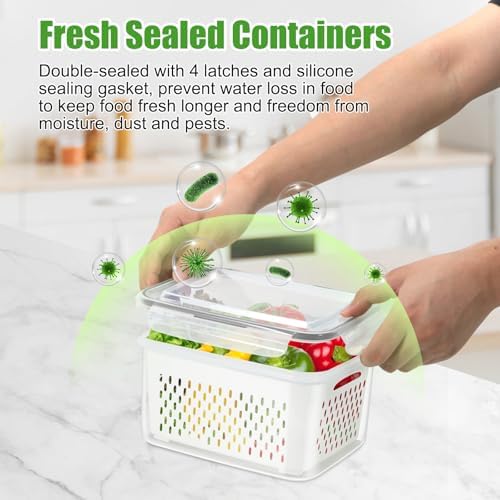 5 Pack Fruit Storage Containers for Fridge with Removable Colander, Produce Containers BPA-free Fridge Organizer to Keep Berry Lettuce Vegetable Fresh, Dishwasher & Microwave Safe - Image 3