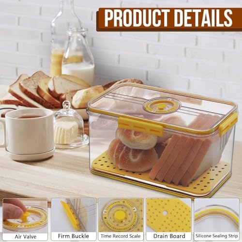 Gifhomfix Bread Box Airtight Bread Boxes for Kitchen Counter, Time Recording Bread Storage Container with Lid, Bread Holder for Homemade Bread, Toast, Bagel, Donut and Cookies - Image 3