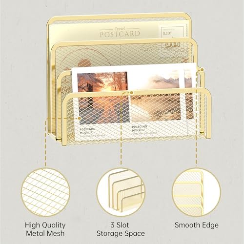 Mail Organizer Countertop for Desk, Mail File Holder with 3-Slot, Gold - Image 5