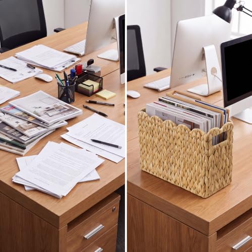 Magazine Holder with Handle, Handwoven Magazine Basket - Image 4