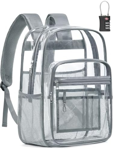 Heavy Duty Clear Backpack With TSA Lock, 18 Inch Large Clear Bookbag by QOECI