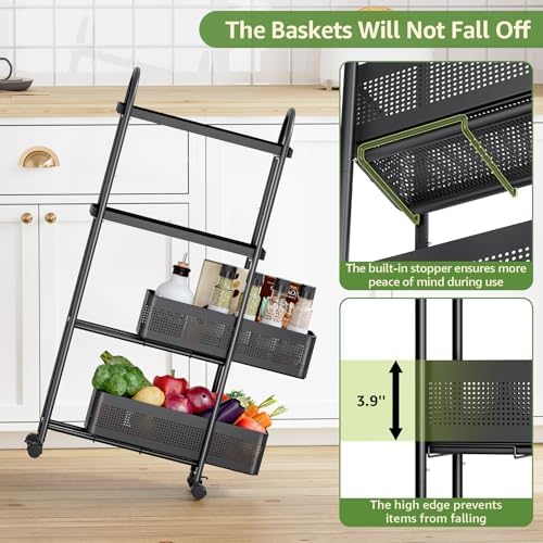 KINGRACK 4 Tier Slim Rolling Cart with Drawer, Metal Utility Storage Cart - Image 4