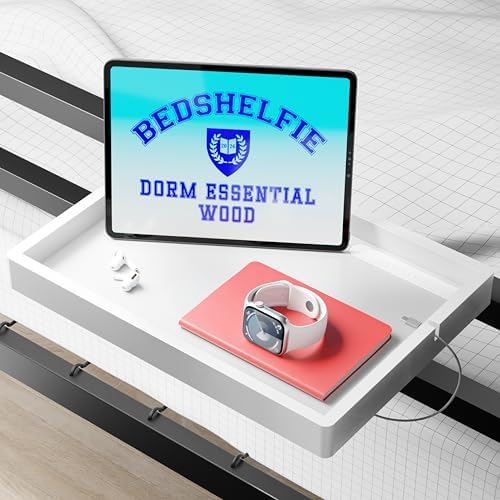 BedShelfie Wood Bedside Shelf for Dorm Room - White by BedShelfie