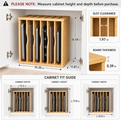 Cookie Sheet Organizer for Cabinet, 7 Tier Wooden Tray Divider - Image 2