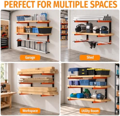 6 Pack Lumber Storage Rack Wall Mount, 1980LBS Heavy Duty Wood Rack- Orange - Image 7