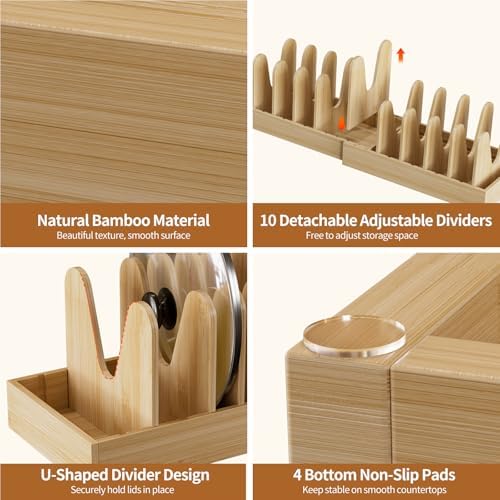 Housolution 2 Pack Bamboo Pot and Pan Lid Organizer Holder Storage Rack - Image 4