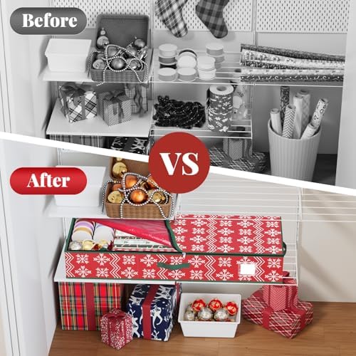 Christmas Gift Wrap Organizer Storage Box for Paper & Decor Wave Red - Image 7