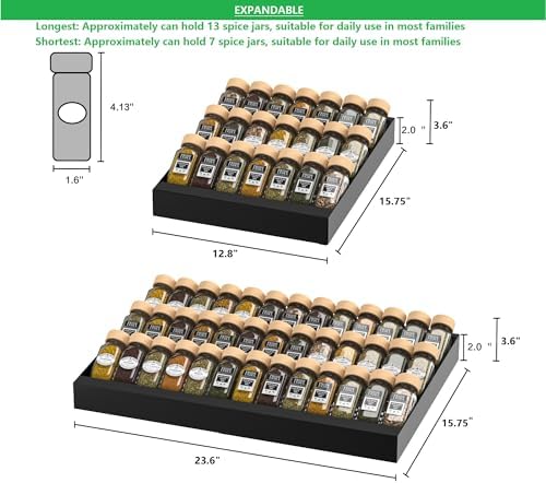 Expandable Metal Spice Drawer Organizer,3-Tier Slanted Seasoning Jars Tray for Kitchen Cabinet Drawers Insert/Countertop (Jars not included)-3Tier,2packs/Black - Image 6