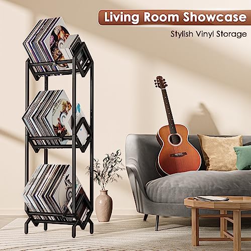 Vinyl Record Storage Rack, Record Holder 260-280 LP Storage Shelf Display Stand for Albums Books Magazines Files, Black Metal - Image 4