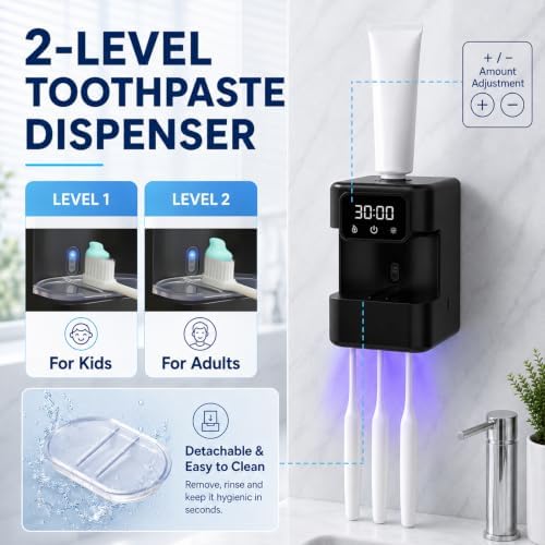 Automatic Toothpaste Dispenser, Wall Mounted Smart Cleaning Toothbrush Holder with 3 Toothpaste Slots, Electric Toothpaste Dispenser for Kids and Adults - Image 4