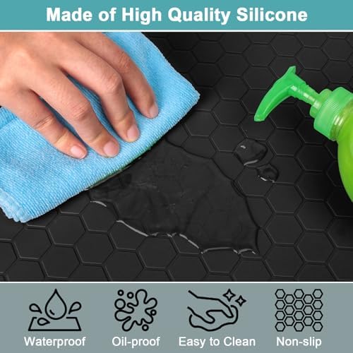 Undersink Waterproof Mat 31" x 19", Silicone Under Kitchen Sink Mat with Raised Edges, Under The Sink Organizer for Kitchen and Bathroom Leak Protection Black - Image 4