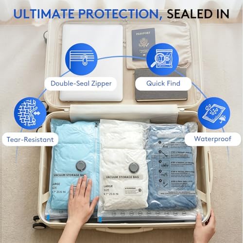 6 Packs Vacuum Bags for Travel with Rechargeable Pump, 3 Sizes Heavy Duty Vacuum Seal Bags for Clothing, Compression Vacuum Travel Bags for Luggage, Vacuum Packing Bags for Closet Organization - Image 5