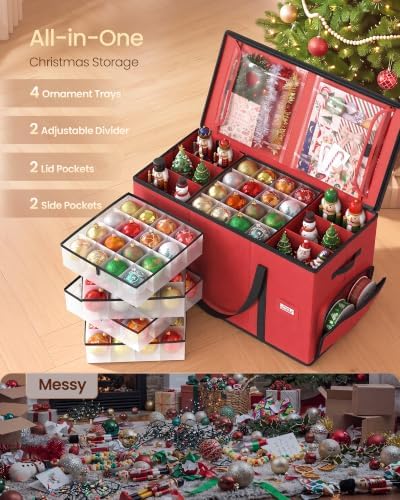 SONGMICS Christmas Ornament Storage Box with Dividers, 4 Tiers - Image 3