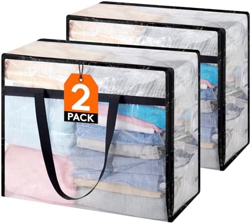 Lifewit 2 Pack Clear Storage Bags, 45L Clothes Organizer with Zipper by Lifewit